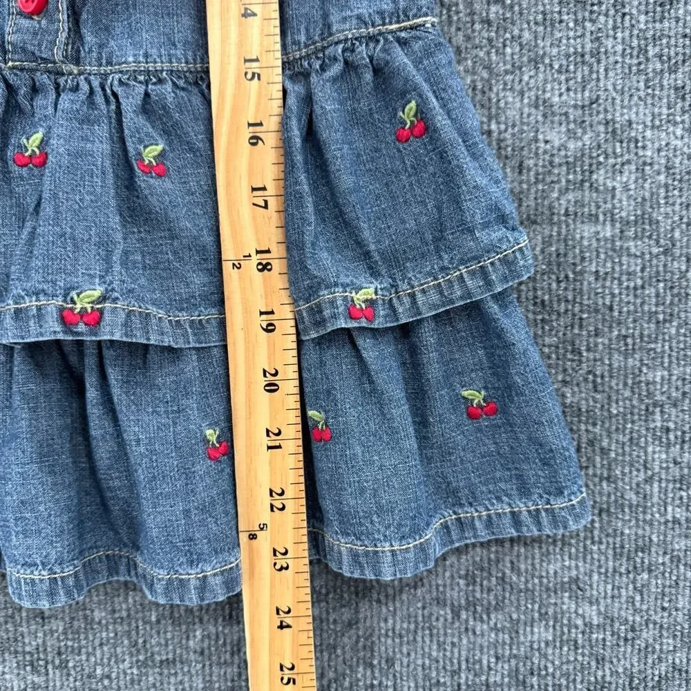 Gymboree Girls Denim Cherry Embroidered Tiered Ruffle Dress Sz 5 Drop Waist 2011